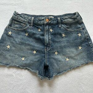 Womens SO High Rise Cutoff Shorts. Embroidered Stars, Size 15/32